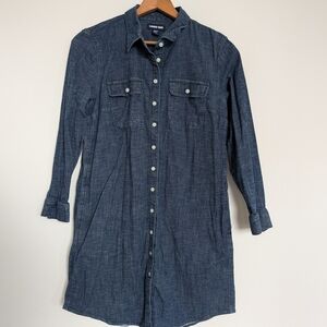 Lands' End Indigo Denim Button-Up Dress